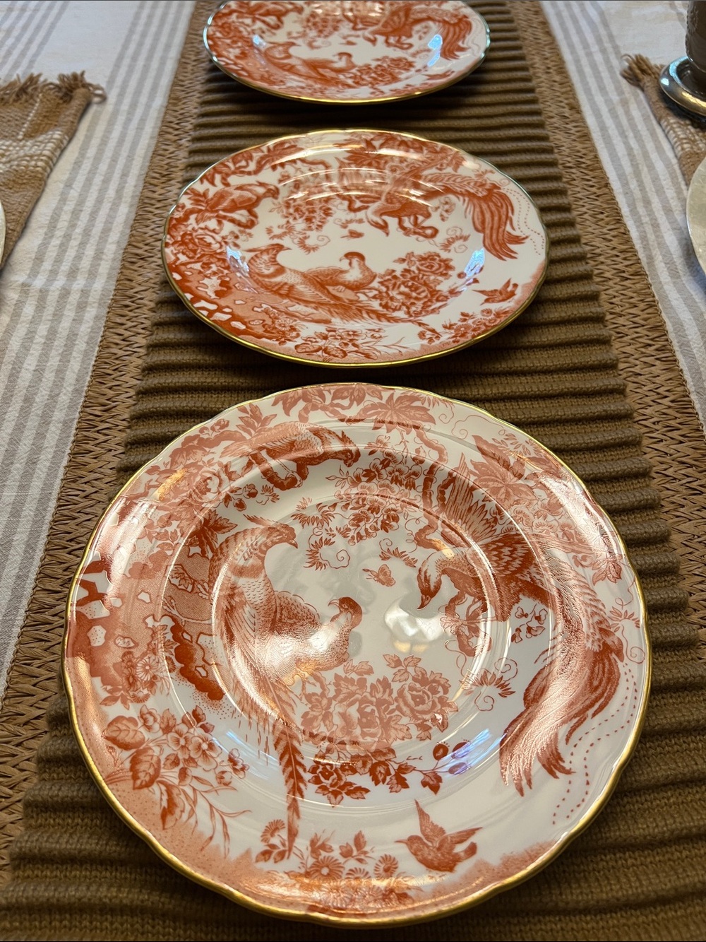 Royal Crown Derby English Bone China Red Aves. Set of 6.